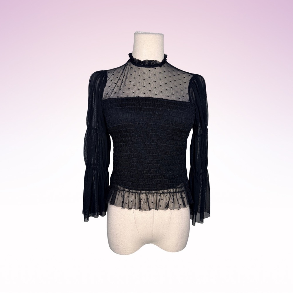 PAPAYA Black Lace Polka Dot Mock Neck Top (Sz M)
